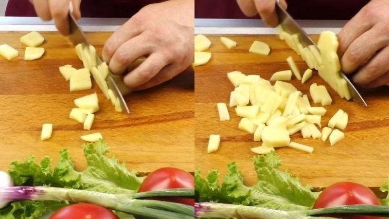 Cắt khoai t&acirc;y h&igrave;nh hạt lựu, l&aacute;t mỏng