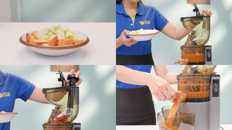 C&aacute;ch l&agrave;m hỗn hợp nước &eacute;p thơm, t&aacute;o, cần t&acirc;y bằng m&aacute;y &eacute;p chậm Kangaroo KG200SJ