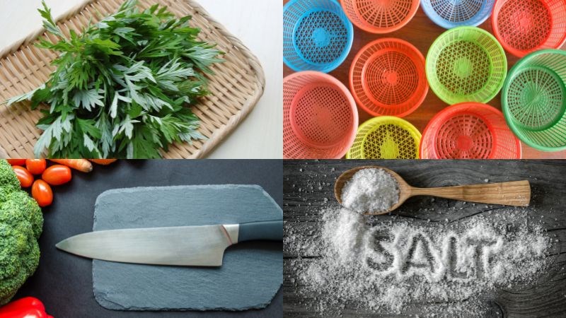 Nguy&ecirc;n liệu v&agrave; dụng cụ nhặt ngải cứu