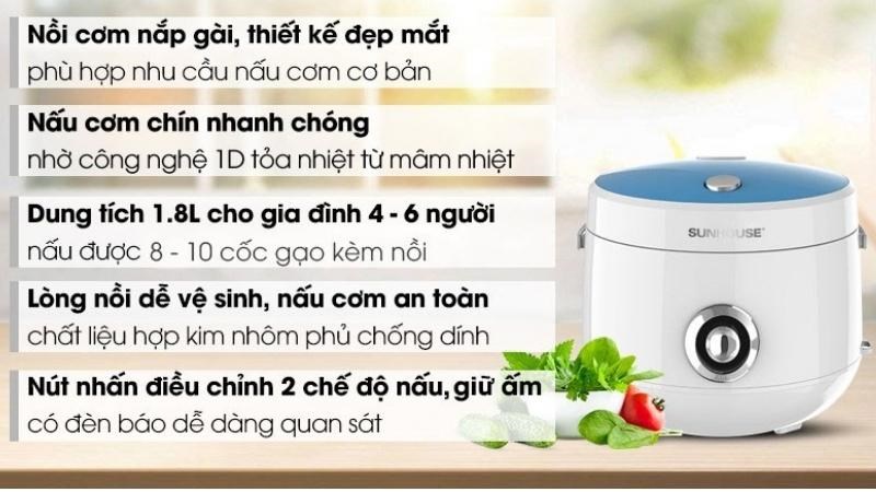 Ưu điểm của nồi cơm điện Sunhouse SHD8606