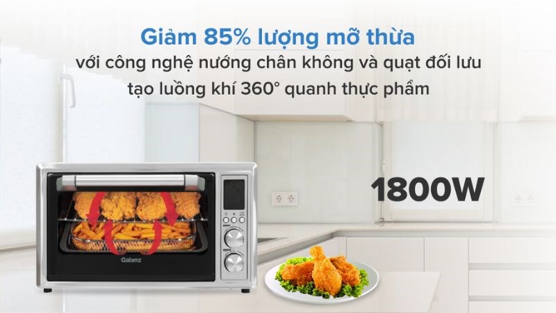 Lò nướng và chiên không dầu Galanz KF1830ELQ-H12U 30 lít giúp thực phẩm chín đều nhanh chóng