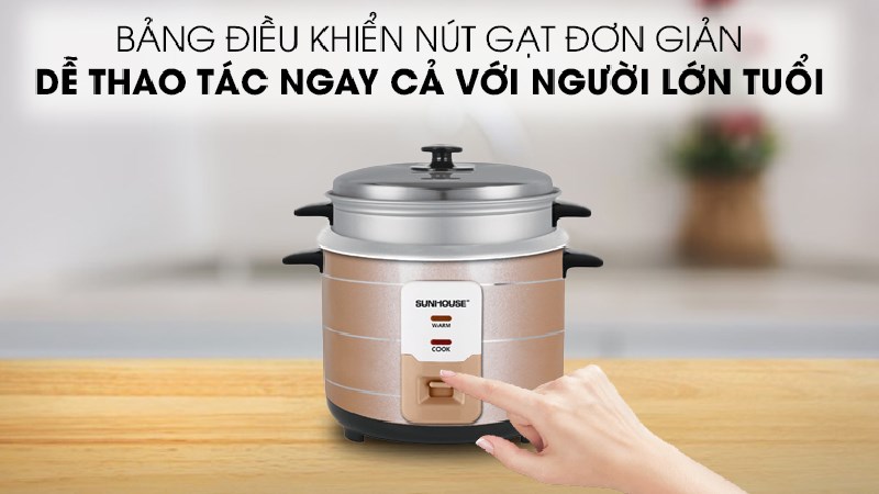 Nồi cơm điện Sunhouse 1.8 l&iacute;t SHD8125 sử dụng điều khiển n&uacute;t gạt