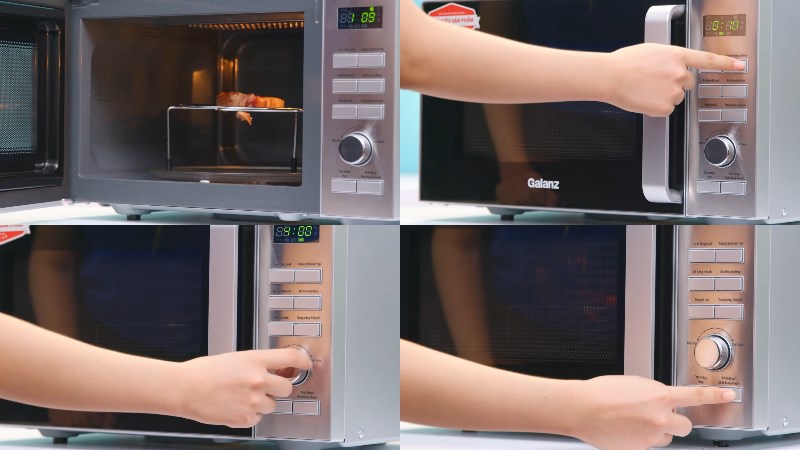 C&aacute;ch d&ugrave;ng l&ograve; vi s&oacute;ng c&oacute; nướng Galanz D90D25ETL-ZWA để nướng thịt