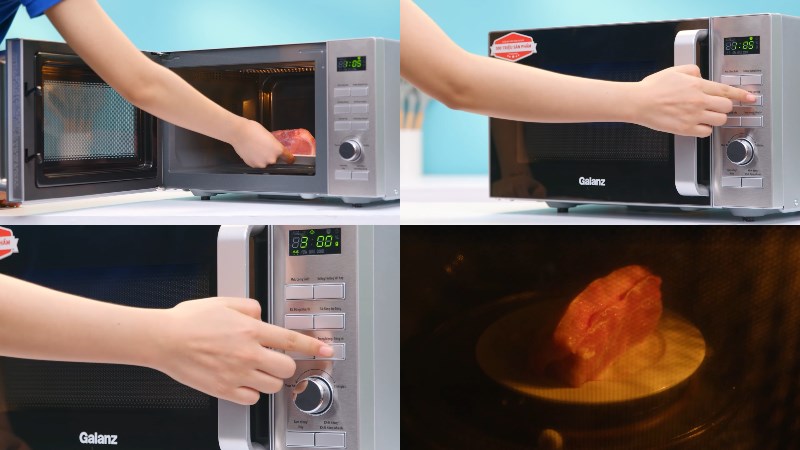 C&aacute;ch d&ugrave;ng l&ograve; vi s&oacute;ng c&oacute; nướng Galanz D90D25ETL-ZWA để r&atilde; đ&ocirc;ng thịt