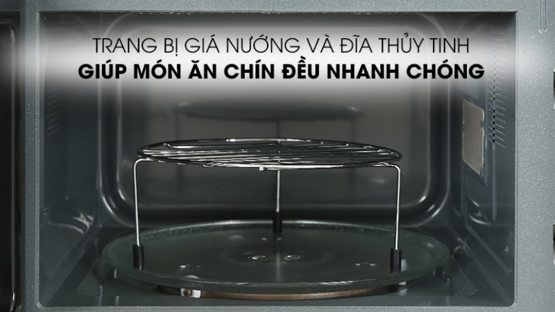 L&ograve; vi s&oacute;ng c&oacute; nướng Galanz D90D25ETL-ZWA 25 l&iacute;t được trang bị gi&aacute; nướng v&agrave; đĩa thủy tinh
