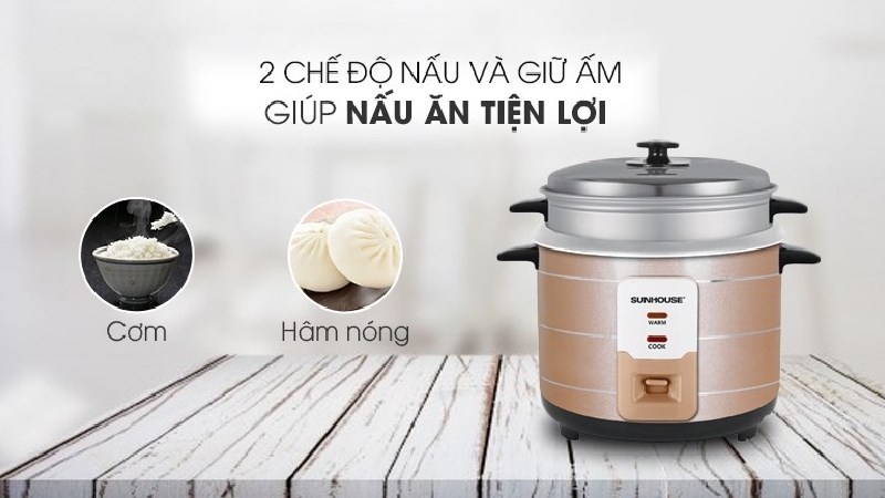 Nồi cơm điện Sunhouse 1.8 l&iacute;t SHD8125 c&oacute; chức năng nấu cơm v&agrave; giữ ấm