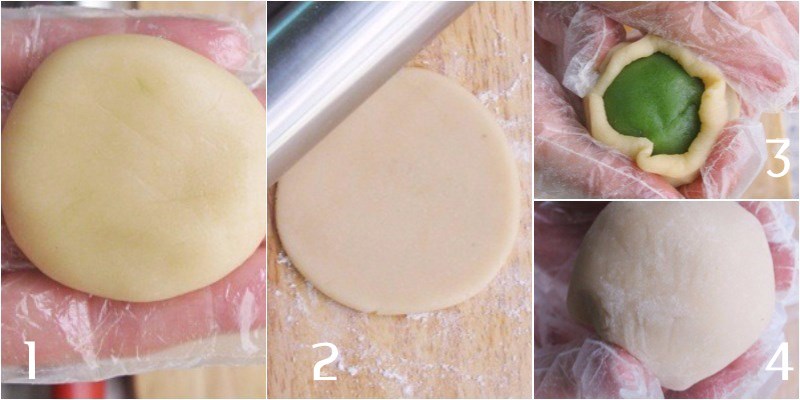 Wrap the filling and crust with a ratio of 2:1 and the crust should be thin, about 0.4 - 0.6 cm