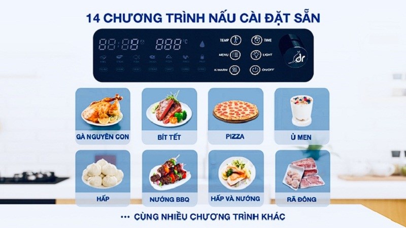 L&ograve; chi&ecirc;n kh&ocirc;ng dầu hơi nước Dreamer DKA-SAF118W 18L c&oacute; 14 chức năng nấu c&agrave;i đặt sẵn