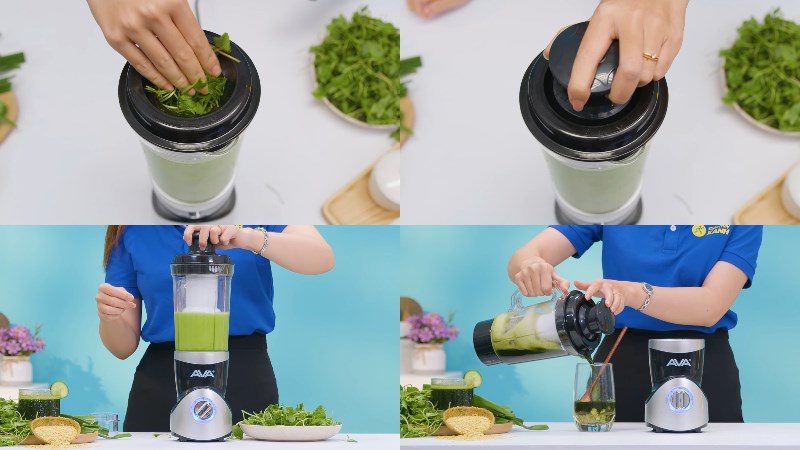 C&aacute;ch d&ugrave;ng m&aacute;y xay sinh tố AVA SBL3196 để xay rau m&aacute;
