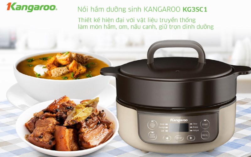 Nồi hầm dưỡng sinh Kangaroo KG3SC1 có thiết kế hiện đại