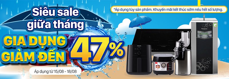 Điện m&aacute;y XANH giảm gi&aacute; SỐC khi mua gia dụng th&aacute;ng 8 năm 2022