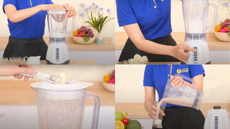 Hướng dẫn l&agrave;m sinh tố d&acirc;u t&acirc;y chuối bằng m&aacute;y xay sinh tố Midea MJ-BL50