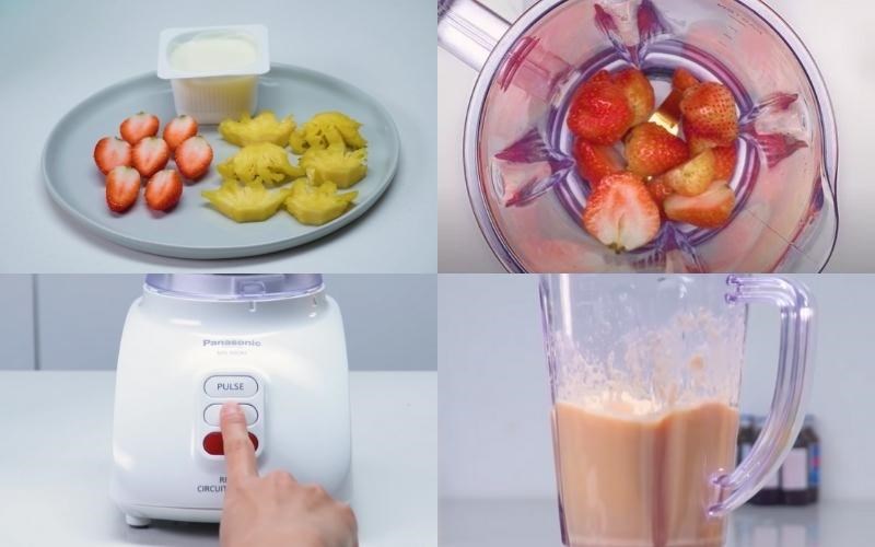 C&aacute;c bước xay sinh tố dứa d&acirc;u t&acirc;y