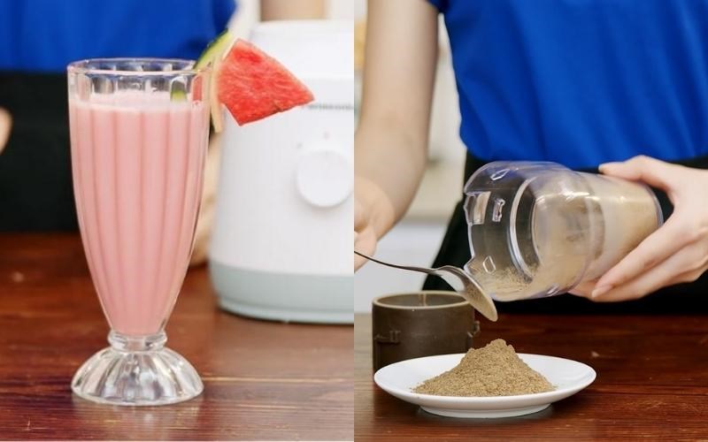 Th&agrave;nh phẩm sinh tố dưa hấu v&agrave; ti&ecirc;u xay