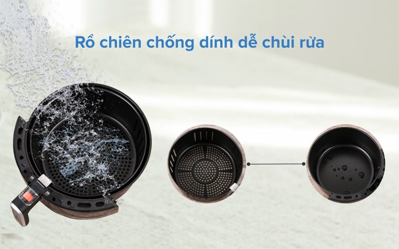 LÒng nồi chiên không dầu Magic A-805 được tráng men chống dính, dễ dàng chùi rửa, vệ sinh