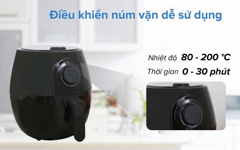 Người dùng dễ dàng điều chỉnh nhiệt độ nấu nồi chiên không dầu Mishio MK-01 bằng việc sử dụng nút xoay