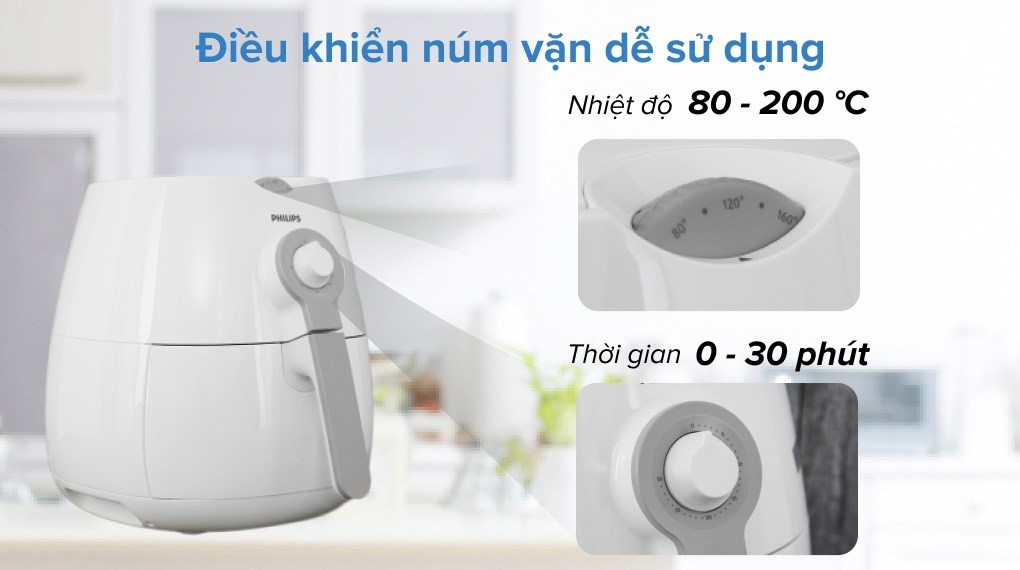 Nồi chiên không dầu Philips HD9216 có mức nhiệt và chế độ hẹn giờ đa dạng