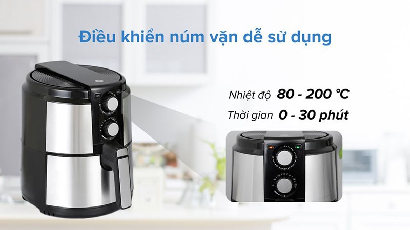 Bảng điều khiển núm vặn của nồi chiên không dầu Mishio MK-220 