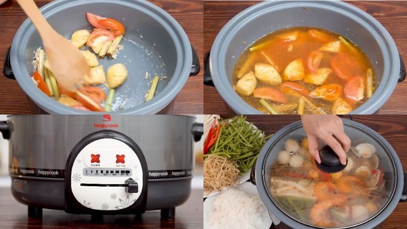 Cách sử dụng nồi lẩu điện Happycook để nấu lẩu thái