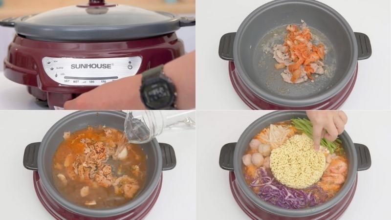 C&aacute;ch nấu lẩu kim chi cay nồi lẩu điện Sunhouse SH-535L