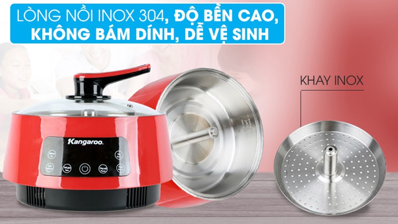 Nồi lẩu thang máy Kangaroo KG278 5 lít có lòng nồi và khay bằng inox 304