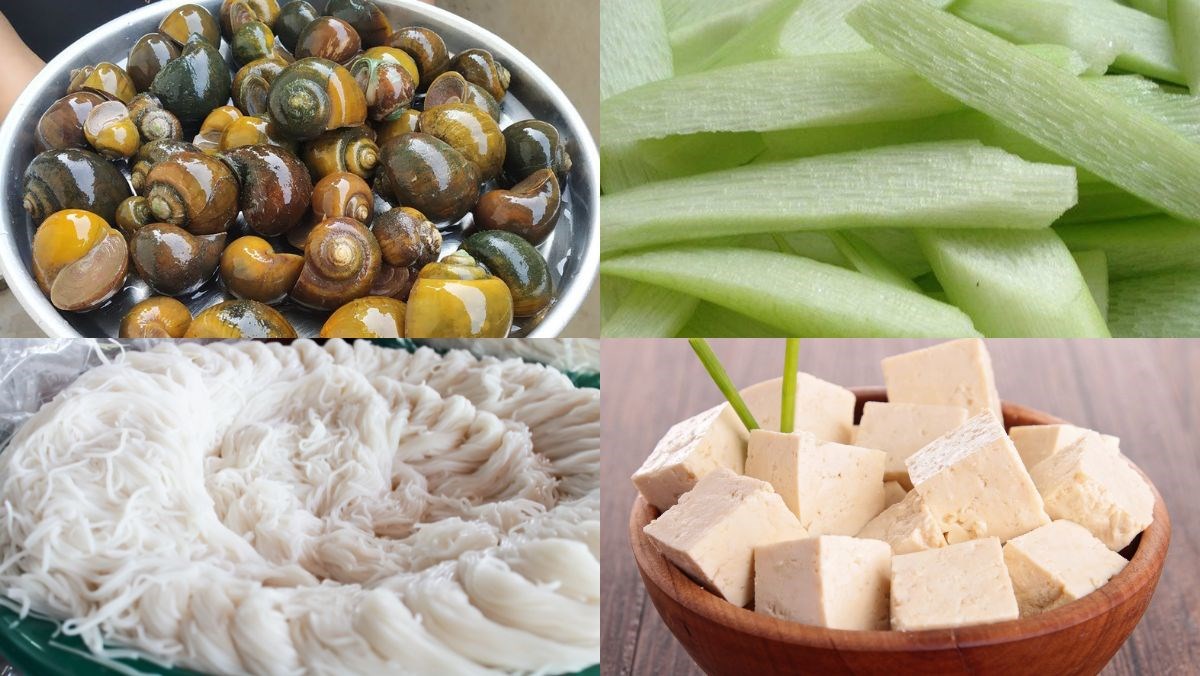 Nguyên liệu làm bún ốc dọc mùng