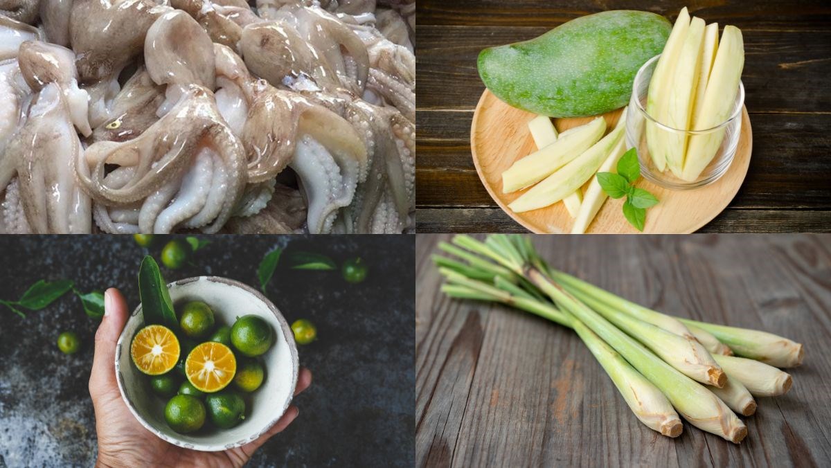 Nguyên liệu làm gỏi bạch tuộc kiểu Thái