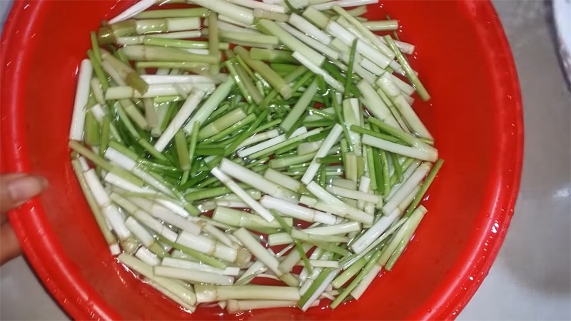 Ng&acirc;m rau cần ta trong nước muối pha lo&atilde;ng trong 15 ph&uacute;t