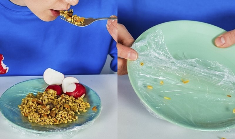 Kh&ocirc;ng phải rửa ch&eacute;n dĩa d&ugrave;ng m&agrave;ng bọc thực phẩm