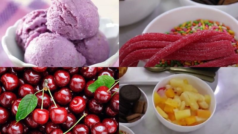 Nguy&ecirc;n liệu trang tr&iacute; kem khoai m&ocirc;n với tr&aacute;i c&acirc;y