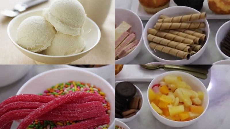 Nguy&ecirc;n liệu trang tr&iacute; kem ly với kẹo dẻo v&agrave; b&aacute;nh quế