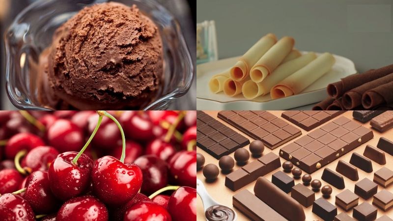 Nguy&ecirc;n liệu trang tr&iacute; kem ly socola với b&aacute;nh quế v&agrave; cherry