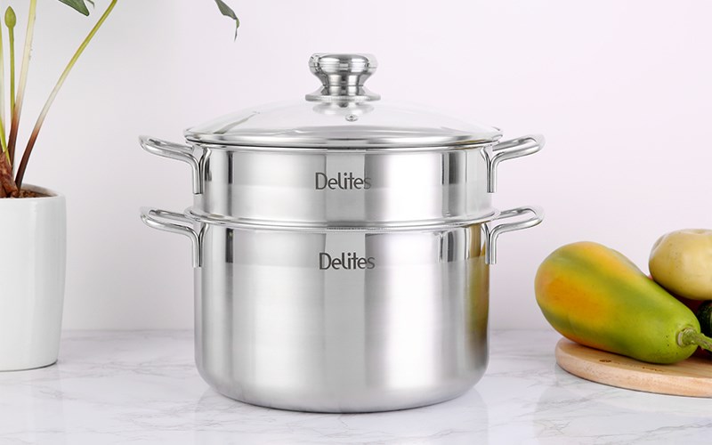 Bộ nồi xửng inox 1 đáy nắp inox 24 cm Delites XR001-24