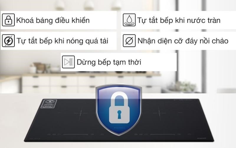 Các chức năng: tự ngắt khi bếp nóng quá tải, tự ngắt khi không có nồi, tự ngắt bếp khi nước tràn