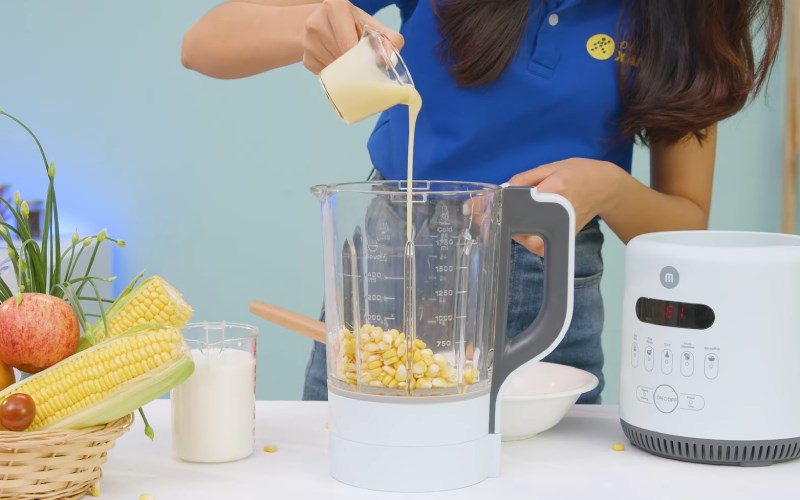 Cho các nguyên liệu vào cối xay máy làm sữa hạt Mishio MK316