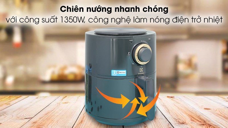 Nồi chiên không dầu Electrolux E6AF1-220K sở hữu công suất 1350W giúp làm chín thức ăn nhanh chóng