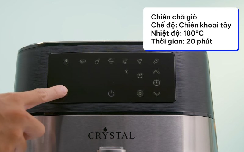 C&agrave;i đặt chế độ để chi&ecirc;n chả gi&ograve; bằng nồi chi&ecirc;n kh&ocirc;ng dầu Crystal TXG-S5T14 