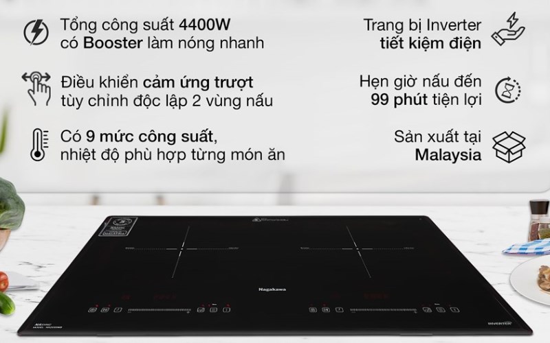 Chức năng của bếp điện từ đ&ocirc;i lắp &acirc;m Nagakawa NK2C05MB