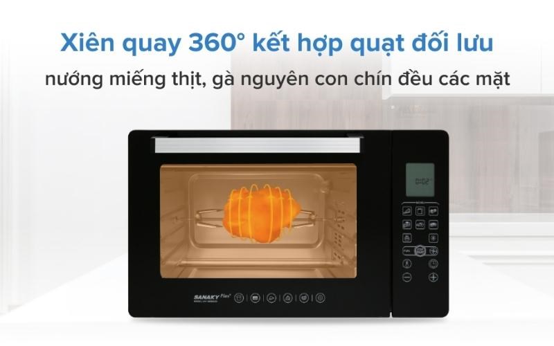 Xi&ecirc;n quay 360 độ kết hợp quạt đối lưu để nướng miếng thịt, g&agrave; nguy&ecirc;n con ch&iacute;n đều c&aacute;c mặt