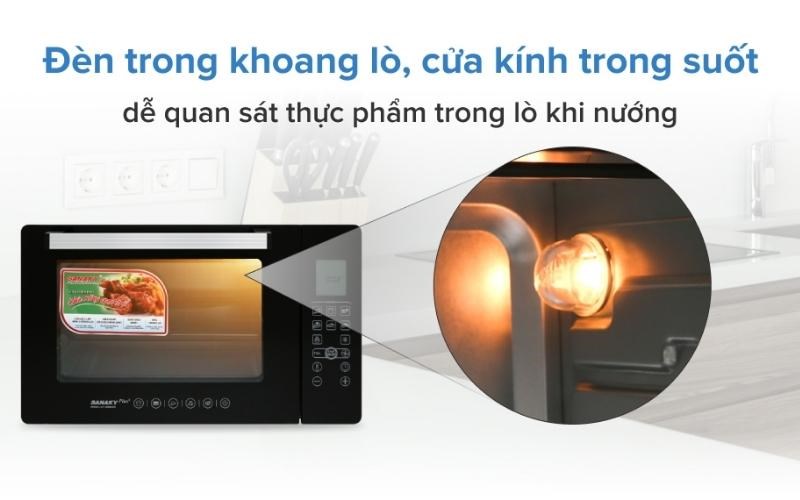 Đ&egrave;n trong khoang l&ograve; v&agrave; cửa k&iacute;nh trong suốt dễ d&agrave;ng quan s&aacute;t thực phẩm trong l&ograve; khi nướng