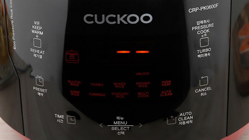 Bảng điều khiển của nồi cơm điện tử &aacute;p suất 1.08 l&iacute;t Cuckoo CRP-PK0600F/BKRDVN