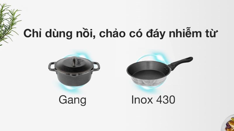 Bếp từ đ&ocirc;i lắp &acirc;m Nagakawa NAG1213M chỉ d&ugrave;ng được với nồi, chảo c&oacute; đ&aacute;y nhiễm từ