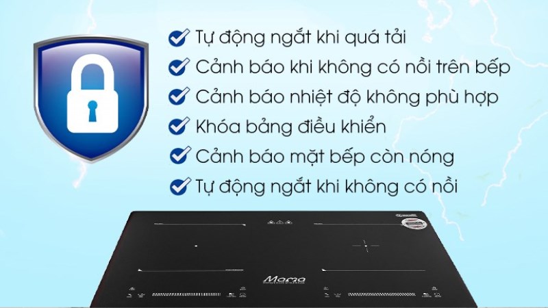 T&iacute;nh năng an to&agrave;n của bếp từ đ&ocirc;i Sunhouse Mama MMB9201DIH