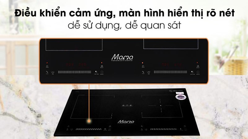 Bảng điều khiển cảm ứng c&ugrave;ng m&agrave;n h&igrave;nh LED của bếp từ đ&ocirc;i lắp &acirc;m Sunhouse Mama MMB9208DIH