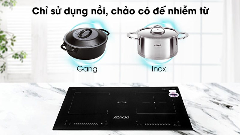 Bếp từ đ&ocirc;i lắp &acirc;m Sunhouse Mama MMB9208DIH chỉ d&ugrave;ng được với nồi, chảo c&oacute; đ&aacute;y từ