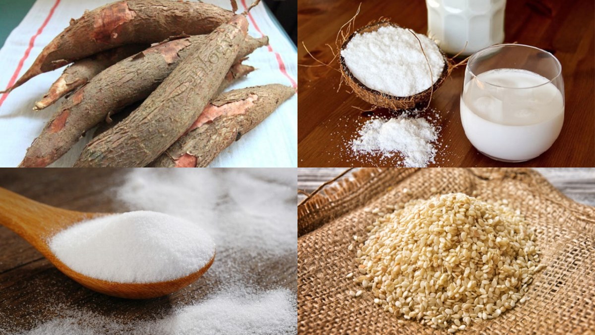 Nguyên liệu làm bánh khoai mì nướng bằng nồi chiên không dầu
