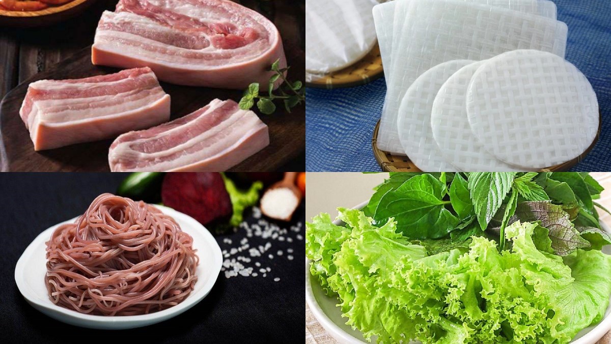 Nguyên liệu món ăn bánh tráng cuốn thịt heo và sốt me