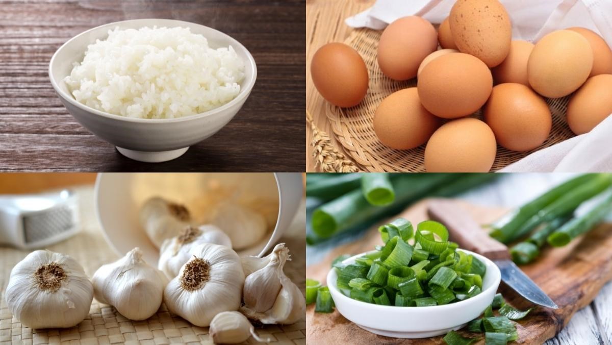 Nguyên liệu món ăn cơm chiên tỏi trứng