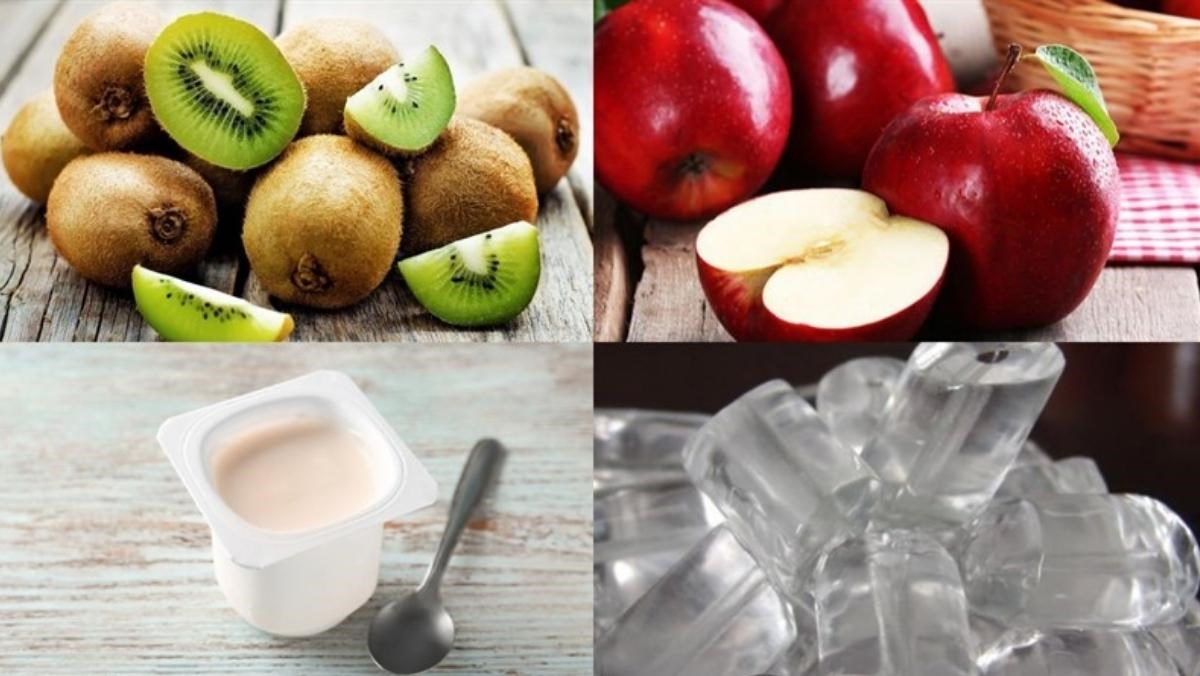 Nguyên liệu làm kiwi dầm sữa chua với táo