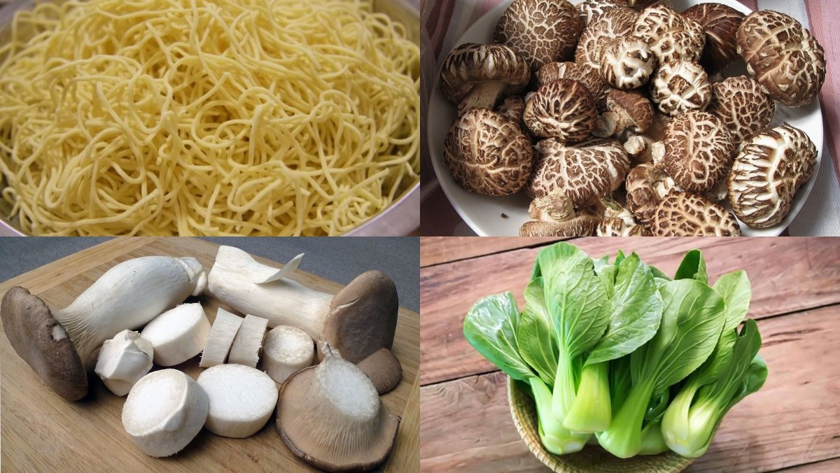 Nguyên liệu chính làm món mì trộn chay với nấm